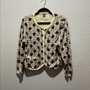 Vintage Outback Red Women’s Cream Floral Button Down Cardigan Long Sleeve Sz L